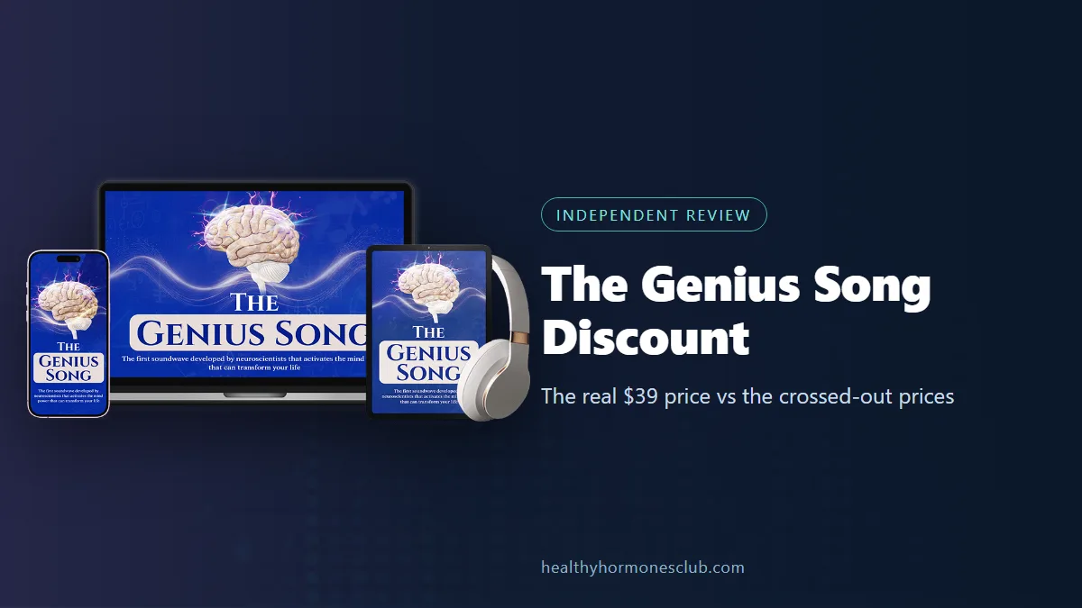 The Genius Song discount explained: the seller's product mockup beside our independent look at the real price