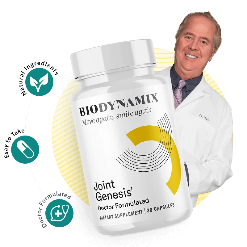 Joint Genesis bottle shown with Dr. Mark Weis on the official page