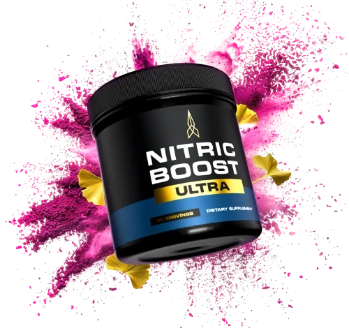 Nitric Boost jar with a pink powder splash, from the official order page
