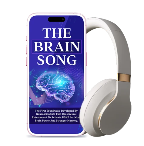 The Brain Song audio shown with a phone and headphones from the product art