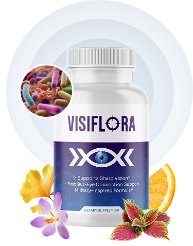 VisiFlora bottle, a once-a-day eye-wellness capsule